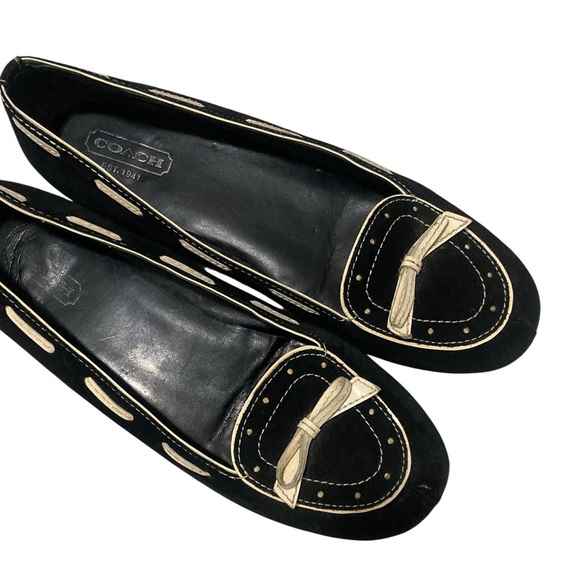 Coach Shoes - Coach Women's  Black and Cream Suede Loafers w/ cute bows-9.5